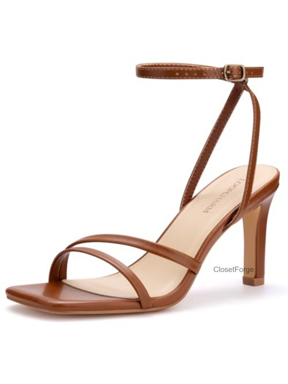 Strappy High Heels Square Open Toe Ankle Strap Sandals Faux Leather